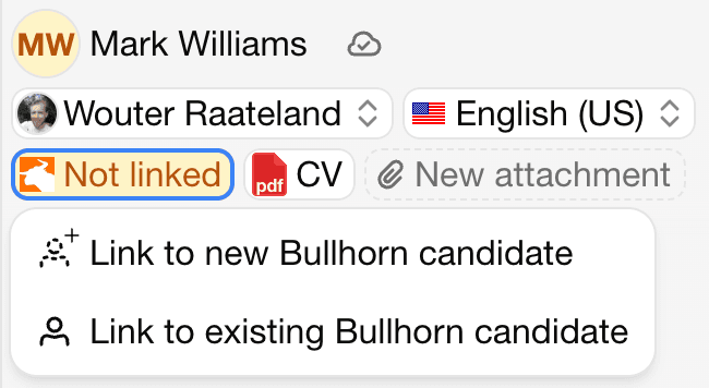 Candidate editor before linking with Bullhorn
